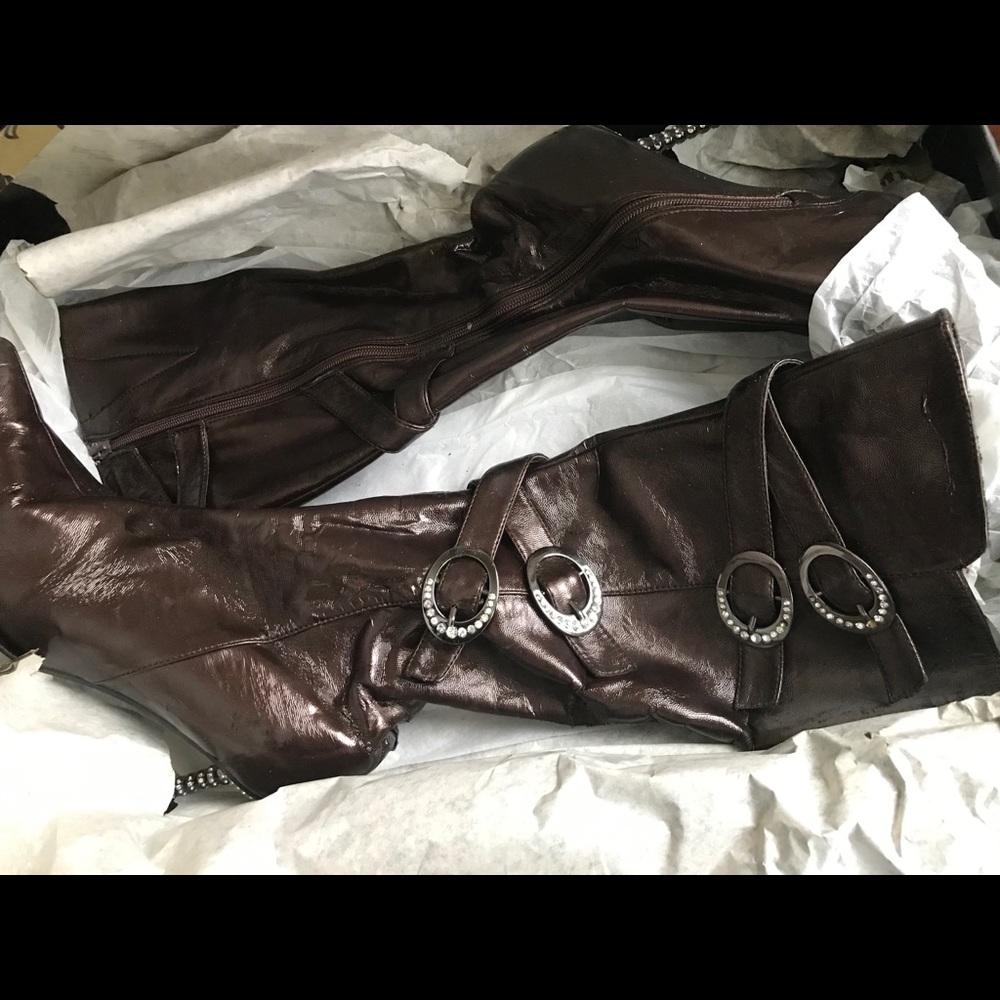 Brown high heels boots